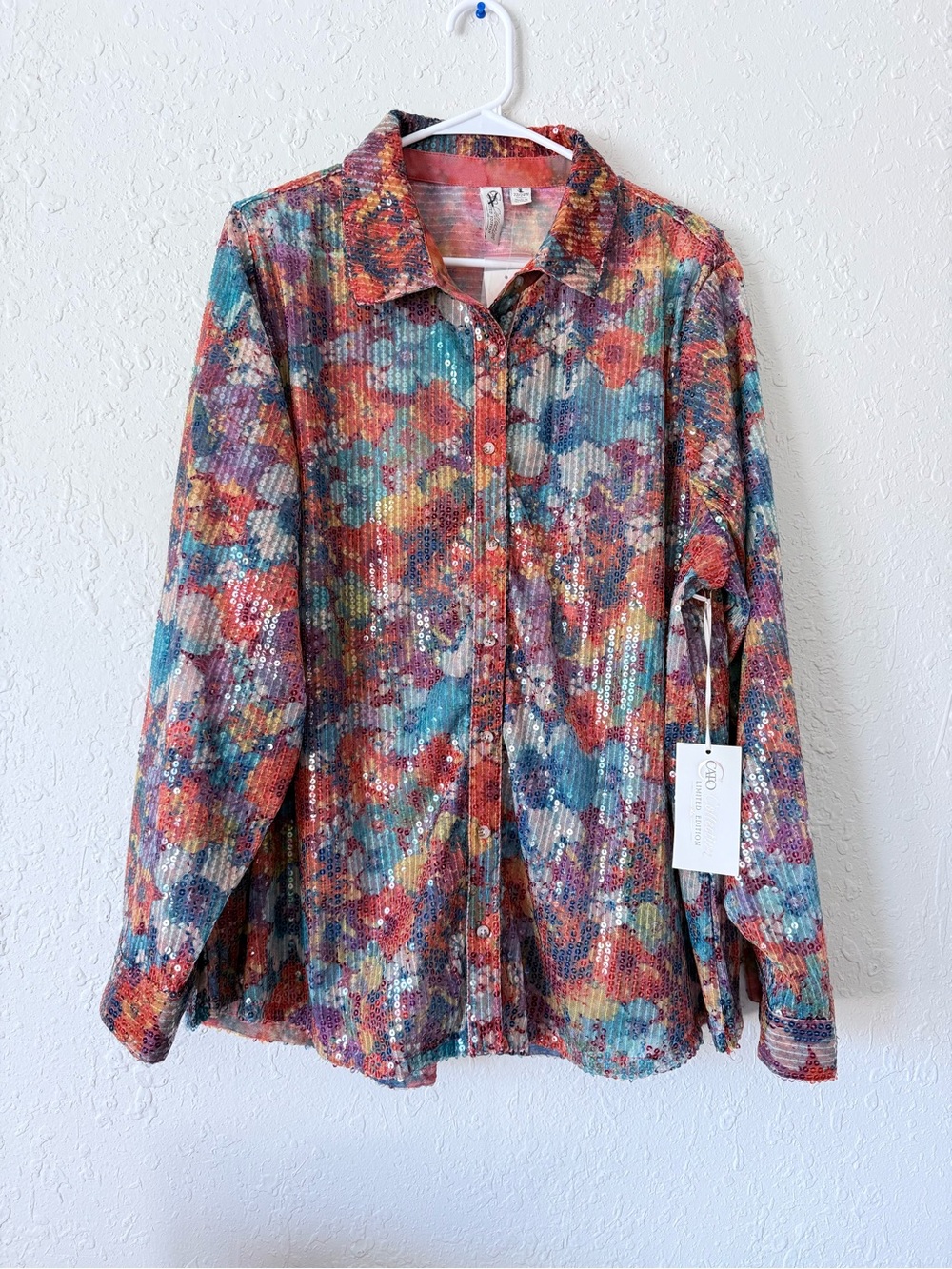 Cato NEW Floral All Over Sequins Button Up Blouse 22/24W